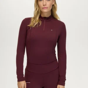 Cady Women 1/4 Zip Rhinestone Training Top DEEP BURGUNDY