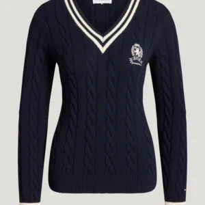 Roseville Women Cable V-neck Sweater DESERT SKY